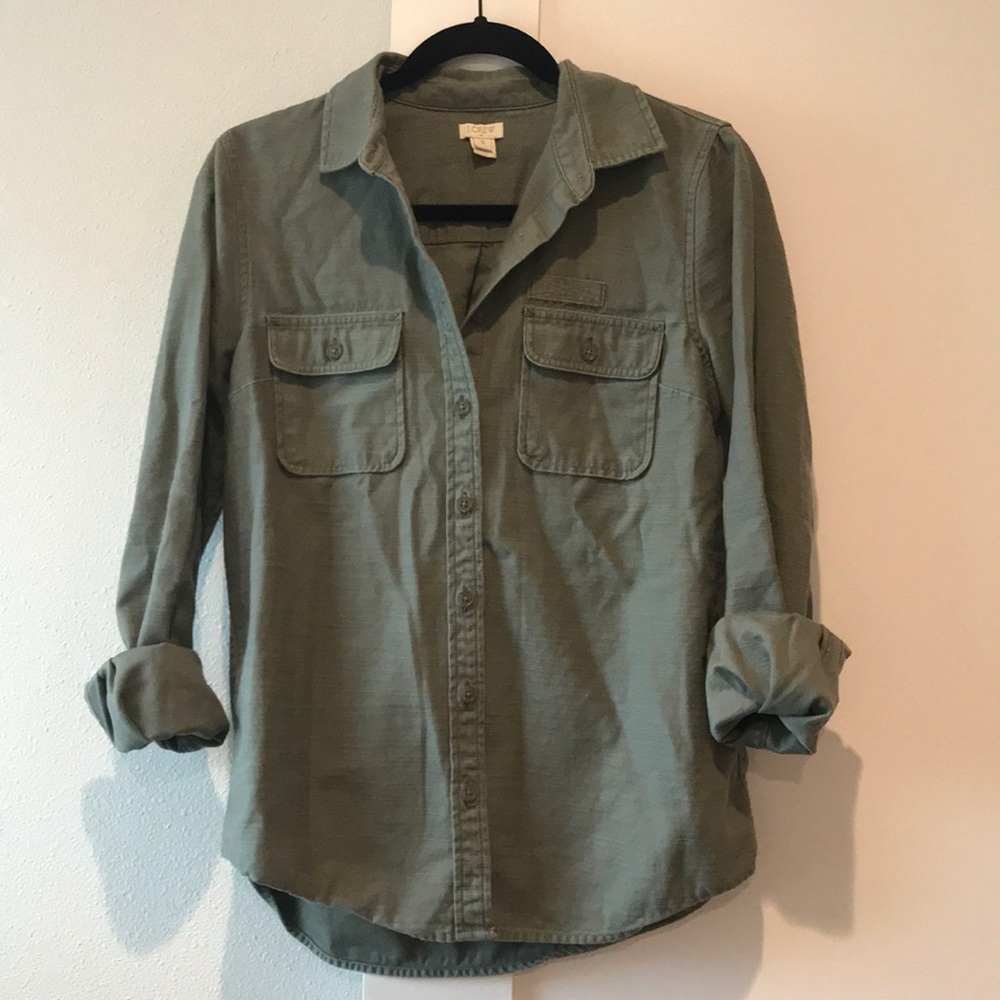 J crew army green button down